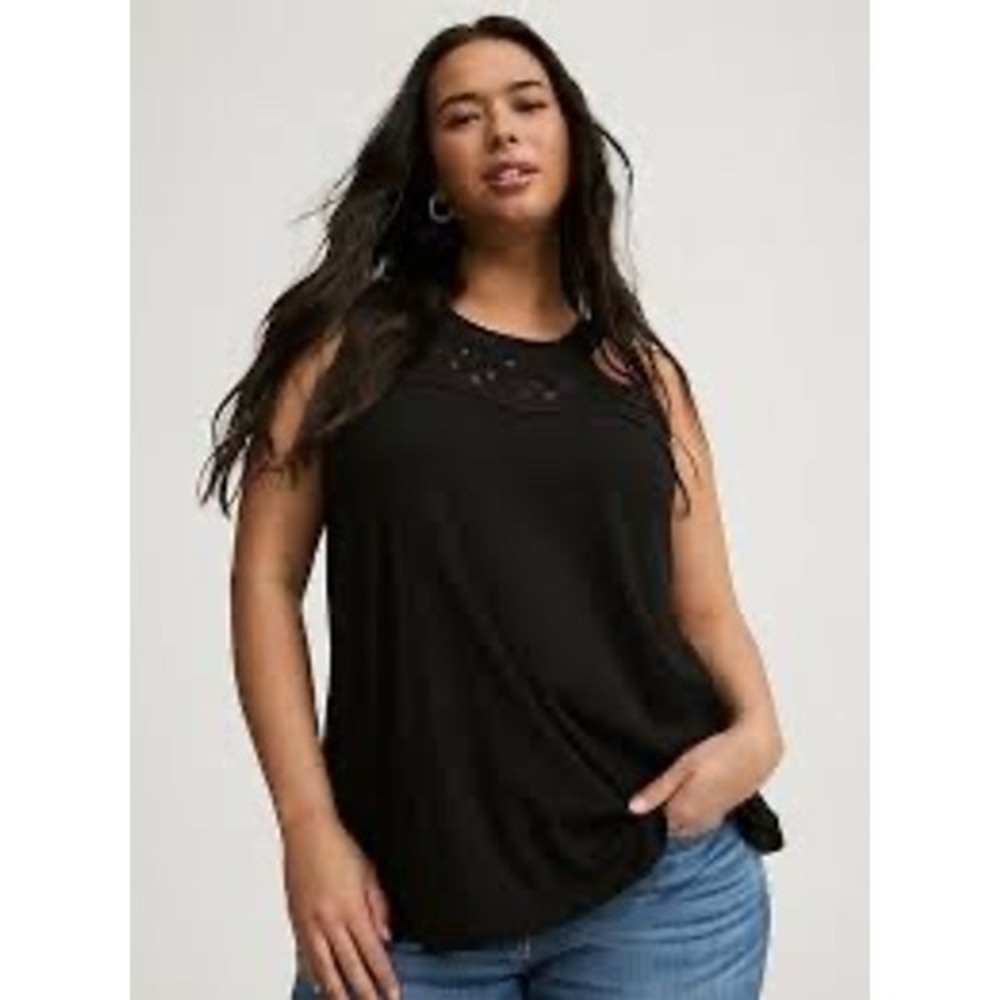 Torrid Plus Size Black Crochet Neck Swing Tank, Size 1/1X